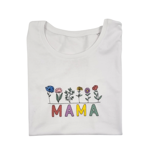 T-Shirt Mama + Wild Blumen Bestickung