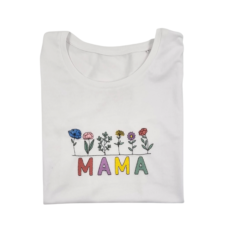 T-Shirt Mama + Wild Blumen Bestickung