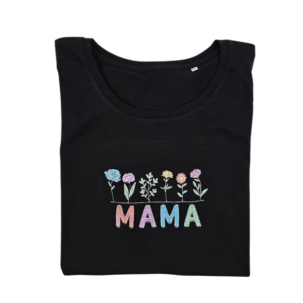 T-Shirt Mama + Wild Blumen Bestickung