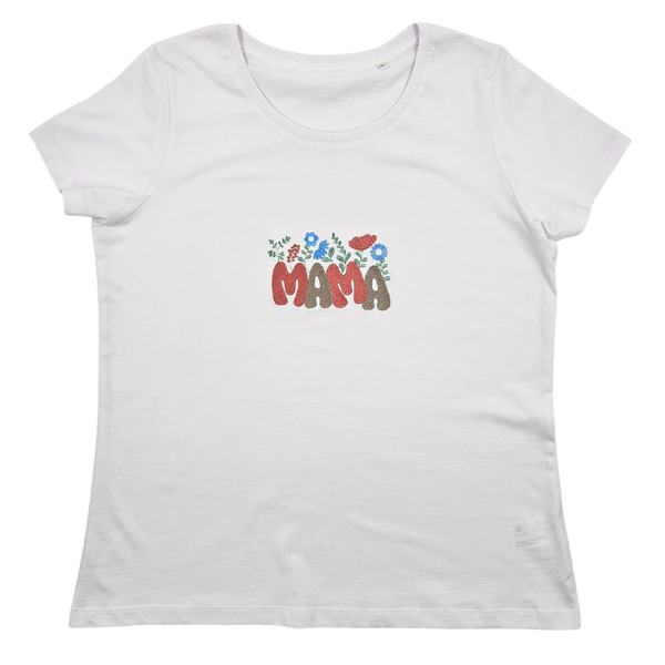 T-Shirt Mama + Blumen Bestickung