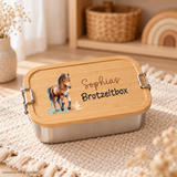 Personalisierte Brotdose mit Namen & Wunschtier – Edelstahl mit Bambusdeckel 700ml