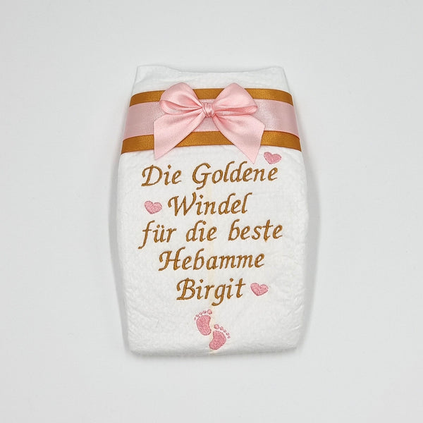 Bestickte Windel für die beste Hebamme+ Name